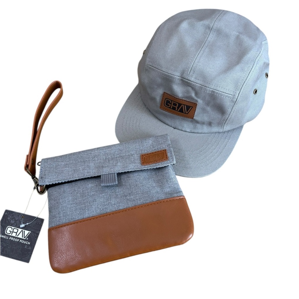 Gray and Brown Bag (smell proof) and Cap Set